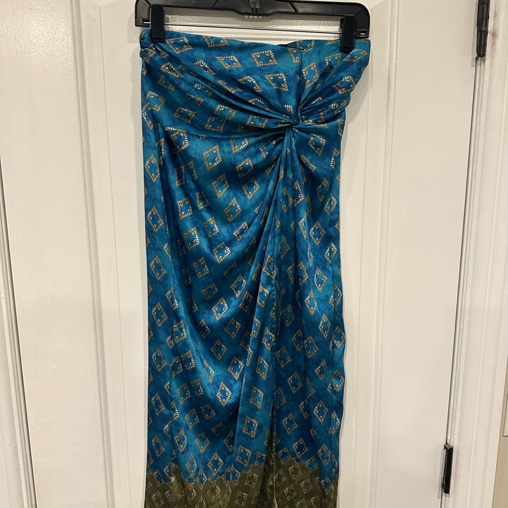 Zara Women’s Teal Blue Swim Cover-Up Sarong with Metallic Diamond Print